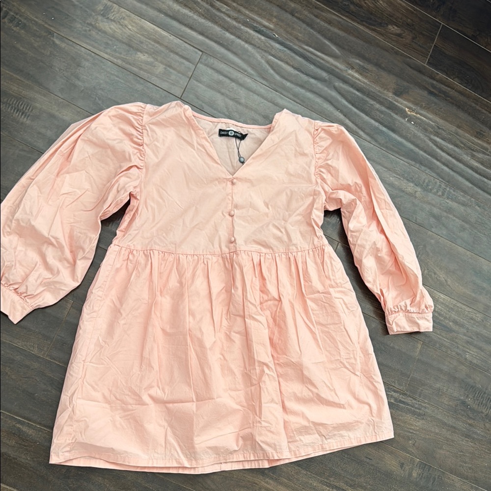Pink Long Sleeve Babydoll Dress